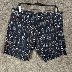 Naked & Famous Denim Shorts Mens XL Blue Sumo Print Chino Cotton 9 Inseam Sports